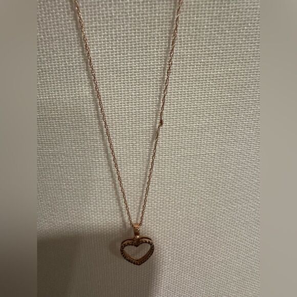 10K Rose Gold Heart Diamond Necklace - Picture 6 of 13